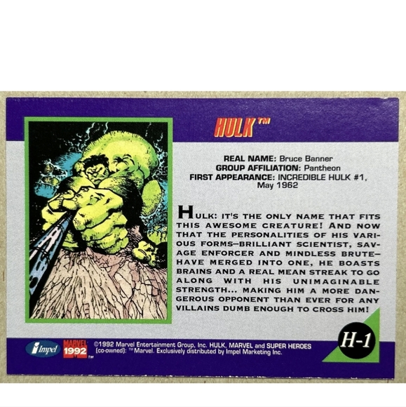 1992 Marvel Universe Series 3 Hologram Set #H1 The Incredible Hulk Trading Card - Picture 2 of 2